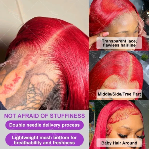 30 40 Inch Brazilian Red 13x6 HD Lace Front Human Hair Wigs 200% Red Color Straight 13X4 Transparent Lace Frontal Wig For Women - Image 4