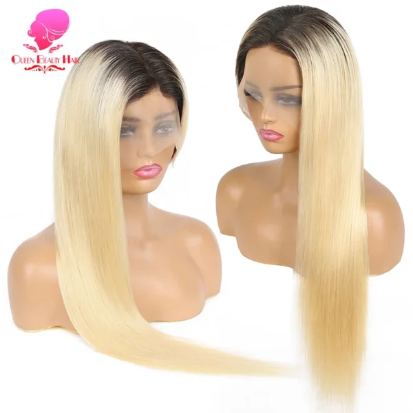 13x6 Lace Frontal Wig 1B 613 Ombre Blonde Full Lace Human Hair Wig Dark Roots Pre Plucked  Lace Front Human Hair Wigs for Women - Image 9