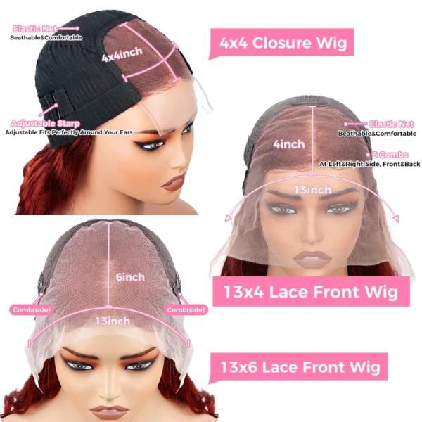 200% Density Reddish Brown Water Wave Lace Front Wig Copper Red HD 13x6 Full Lace Frontal Human Hair Wigs Red Color For Women - Image 6
