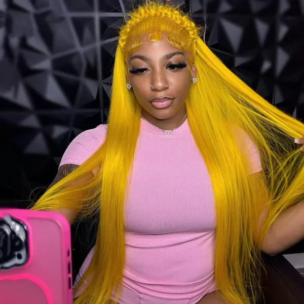 250 Density Yellow Wigs Colored 13x6 HD Transparent Lace Frontal Wig Brazilian Lace Front Remy Human Hair Wigs For Black Women - Image 4