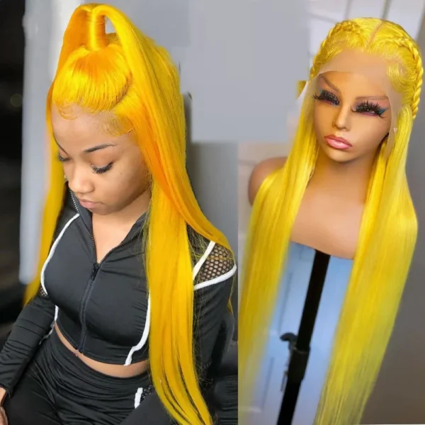 250Density 32inch lace front wig 13x4 Yellow colored human hair wig Brazilian PrePlucked Hair straight human hair wigs For Women - Image 8