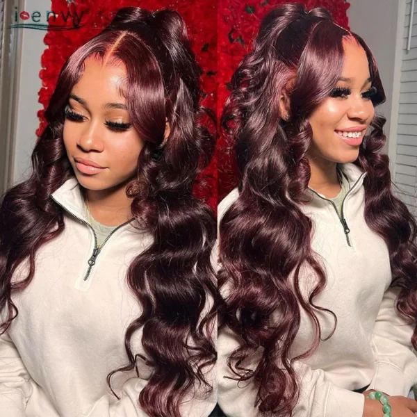 Hot Red 13X6 Lace Front Human Hair Body Wave 30 Inch 99J Burgundy Colored Lace Frontal Wigs Brazilian Curly Wigs For Black Women - Image 28