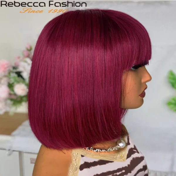 99J Colored Short 180D Colored Short 180D Straight Brazilian Human Hair Bob Wigs with Bangs Remy Full Machine Made for Women - Image 13