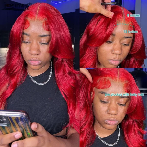 Hot Red 13X6 Lace Front Human Hair Body Wave 30 Inch 99J Burgundy Colored Lace Frontal Wigs Brazilian Curly Wigs For Black Women - Image 12