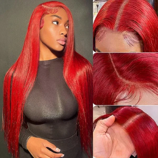 Hot Red 13x6 Hd Lace Frontal Human Hair Wigs Preplucked Burgundy Colored Wigs Human Hair Brazilian 13x4 Lace Front Red Wig - Image 3