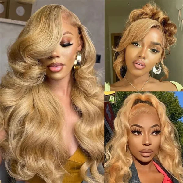 27# Honey Blond Body Wave 13x4 Lace Frontal Human Hair Wigs Brazilian Colored Loose Water Wave 13x6 HD Lace Front Wig For Women - Image 2
